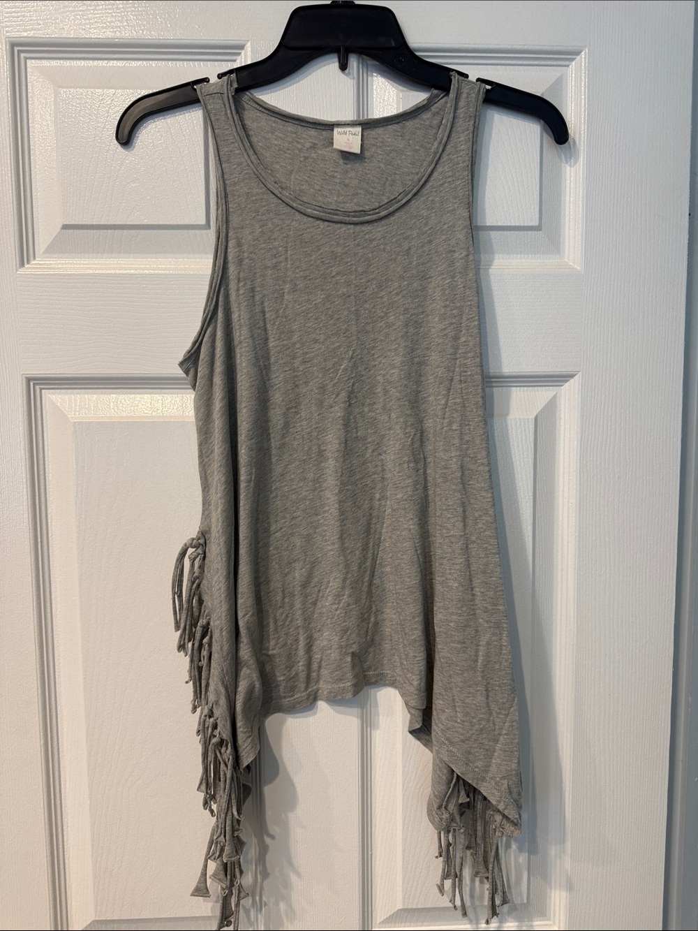 Wild Pearl Gray Fringe-Trim Tank Top